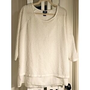Shannon Ford New York Women's White Split Back Sweater Knit Long Sleeve Top 1X